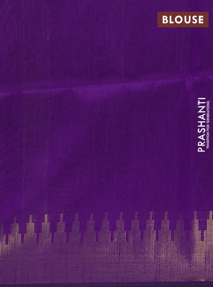 Semi dupion saree pastel green and violet with allover zari woven buttas and temple design zari woven border
