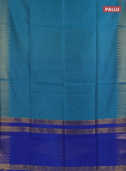 Semi dupion saree teal blue and blue with allover zari woven buttas and temple design zari woven border