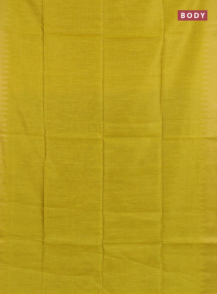 Semi dupion saree lime yellow and black with allover zari woven buttas and temple design zari woven border