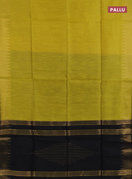 Semi dupion saree lime yellow and black with allover zari woven buttas and temple design zari woven border