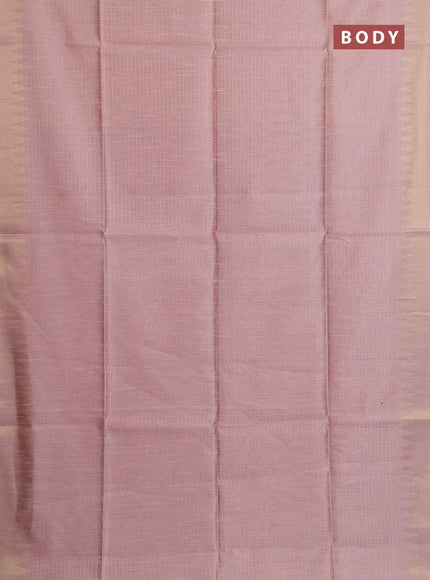 Semi dupion saree peach shade and purple with allover zari woven buttas and temple design zari woven border