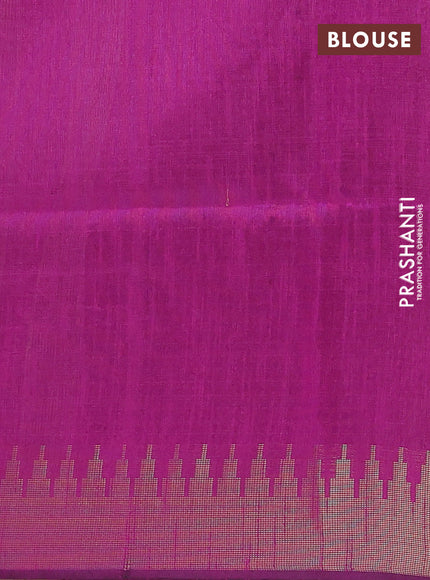 Semi dupion saree peach shade and purple with allover zari woven buttas and temple design zari woven border
