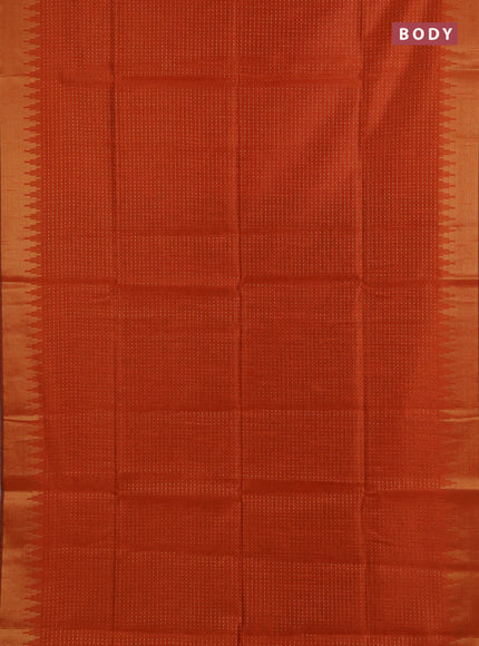 Semi dupion saree orange and black with allover zari woven buttas and temple design zari woven border