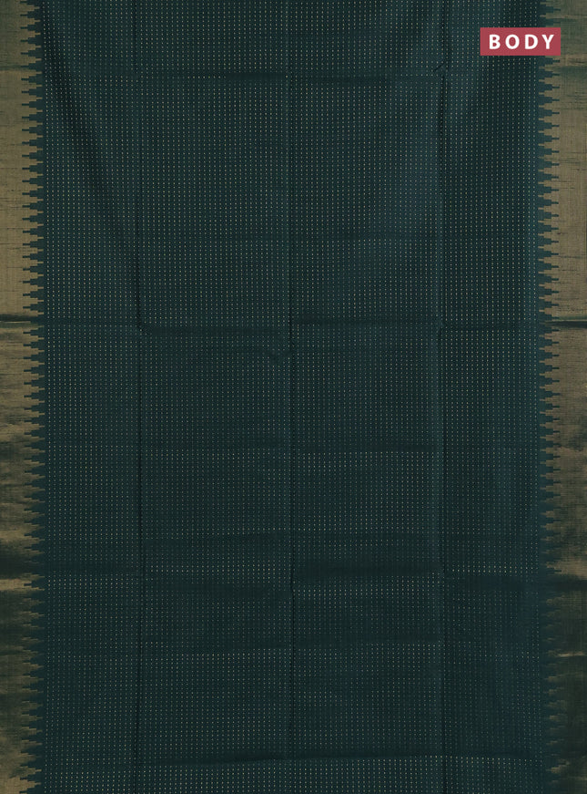 Semi dupion saree bottle green and pink with allover zari woven buttas and temple design zari woven border