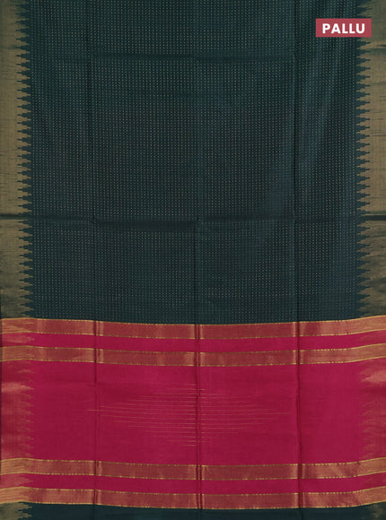 Semi dupion saree bottle green and pink with allover zari woven buttas and temple design zari woven border