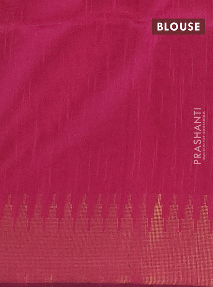 Semi dupion saree bottle green and pink with allover zari woven buttas and temple design zari woven border