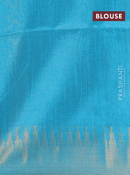 Semi dupion saree orange and teal blue with allover zari woven buttas and temple design zari woven border