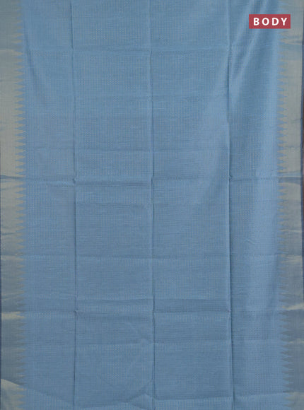 Semi dupion saree pastel blue and black with allover zari woven buttas and temple design zari woven border