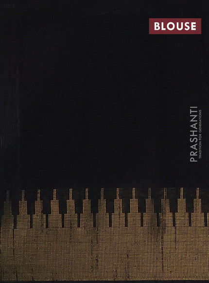 Semi dupion saree pastel blue and black with allover zari woven buttas and temple design zari woven border