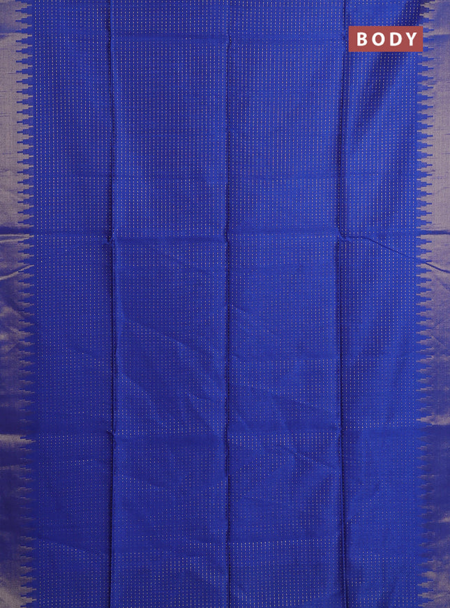 Semi dupion saree blue and pink with allover zari woven buttas and temple design zari woven border