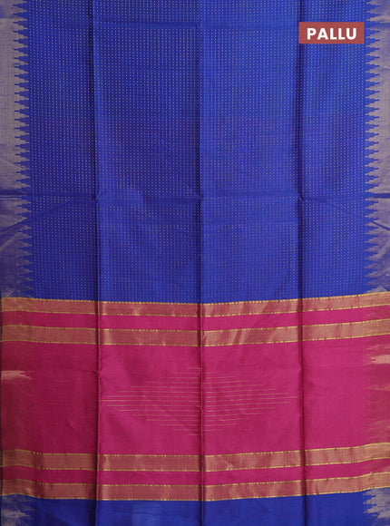 Semi dupion saree blue and pink with allover zari woven buttas and temple design zari woven border