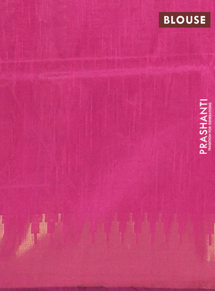 Semi dupion saree blue and pink with allover zari woven buttas and temple design zari woven border