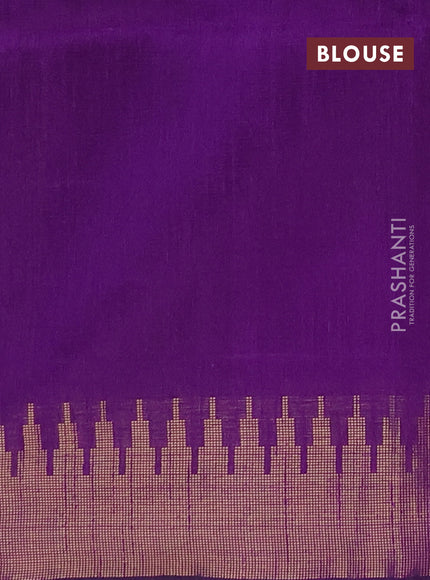 Semi dupion saree peach and violet with allover zari woven buttas and temple design zari woven border