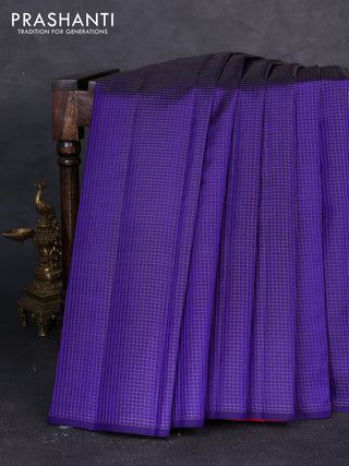 Pure kanchipuram silk saree violet and pink with allover zari small checked pattern in borderless style