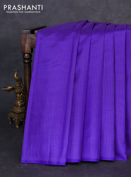 Pure kanchipuram silk saree royal blue and teal green with allover zari checked pattern in borderless style