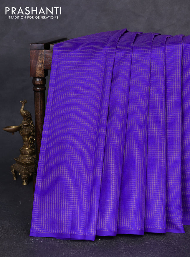 Pure kanchipuram silk saree royal blue and teal green with allover zari checked pattern in borderless style