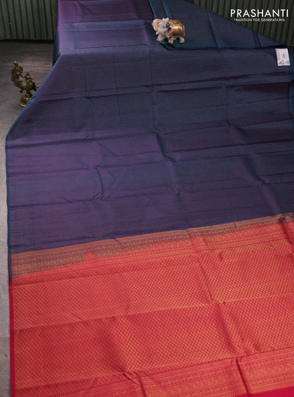 Pure kanchipuram silk saree peacock green and pink with allover zari checked pattern in borderless style