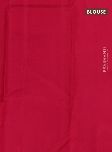 Pure kanchipuram silk saree peacock green and pink with allover zari checked pattern in borderless style