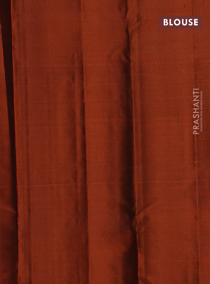 Pure kanchipuram silk saree coffee brown and rustic orange with allover zari woven buttas and piping border