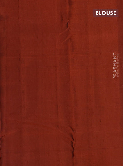 Pure kanchipuram silk saree violet and rustic orange with allover zari woven buttas and piping border