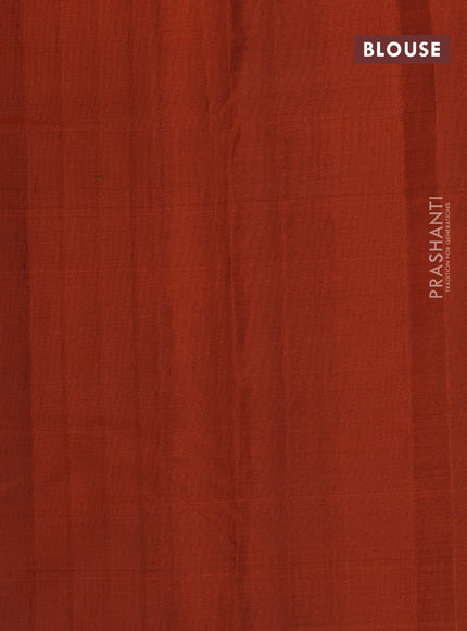 Pure kanchipuram silk saree green and rustic orange with allover zari woven buttas and piping border