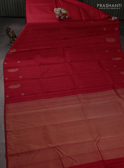 Pure kanchipuram silk saree red with allover zari woven buttas in borderless style