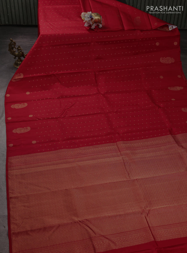 Pure kanchipuram silk saree red with allover zari woven buttas in borderless style