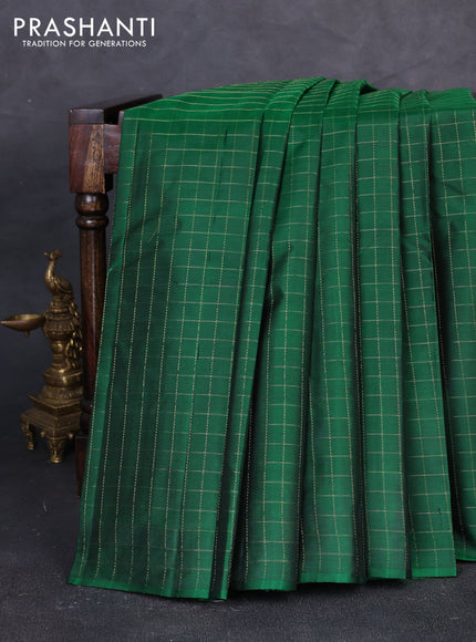 Pure kanchipuram silk saree green with allover zari checked pattern in borderless style