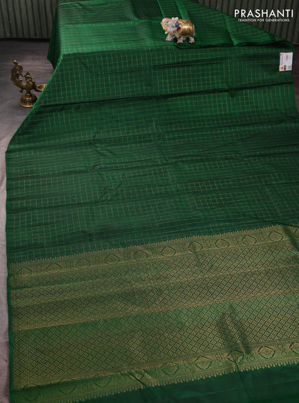 Pure kanchipuram silk saree green with allover zari checked pattern in borderless style