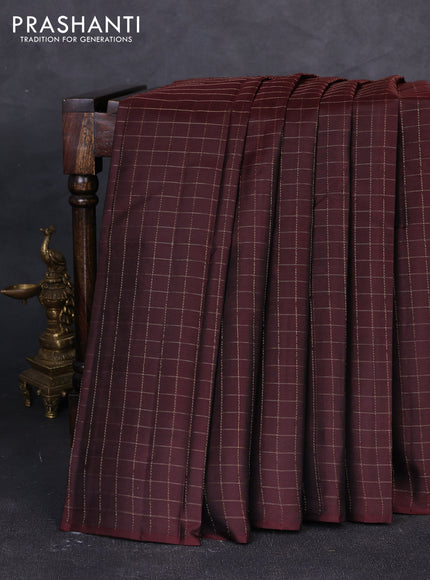 Pure kanchipuram silk saree coffee brown with allover zari checked pattern in borderless style