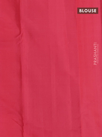 Pure kanchipuram silk saree blue and peach pink with allover zari checked pattern in borderless style
