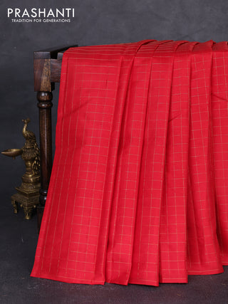 Pure kanchipuram silk saree red with allover zari checked pattern in borderless style