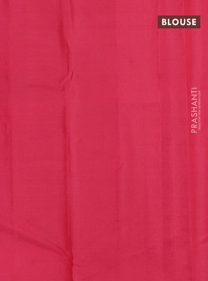 Pure kanchipuram silk saree blue and peach pink with allover zari checked pattern in borderless style