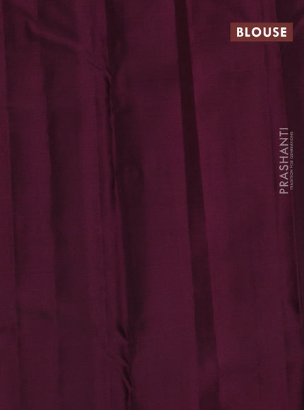 Pure kanchipuram silk saree wine shade with allover zari woven buttas in borderless style