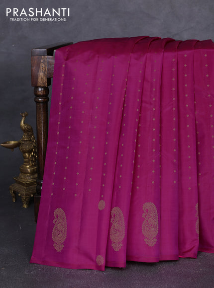 Pure kanchipuram silk saree pink with allover zari woven buttas in borderless style