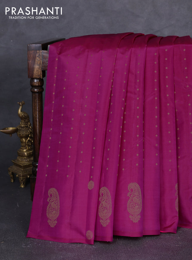 Pure kanchipuram silk saree pink with allover zari woven buttas in borderless style