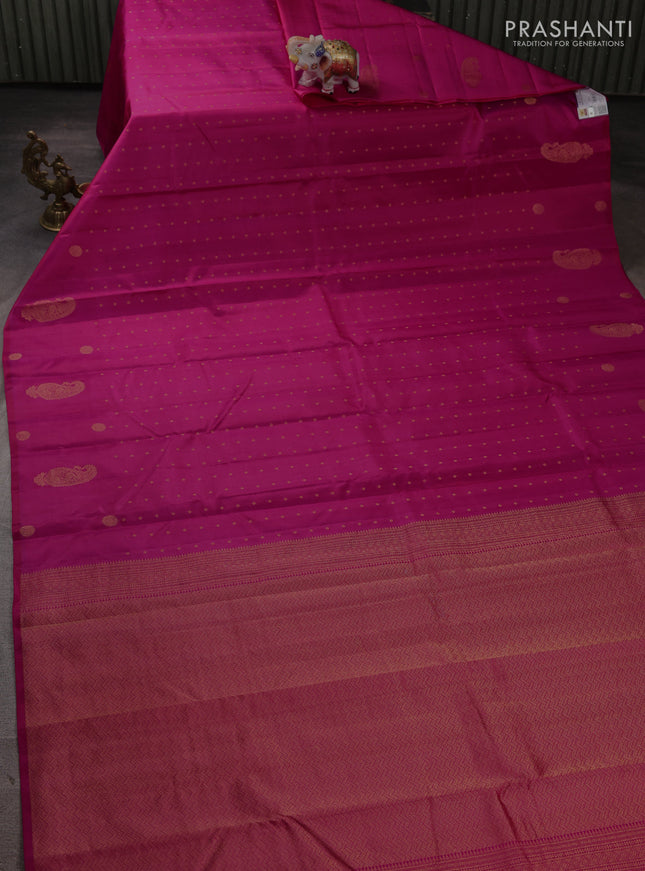 Pure kanchipuram silk saree pink with allover zari woven buttas in borderless style