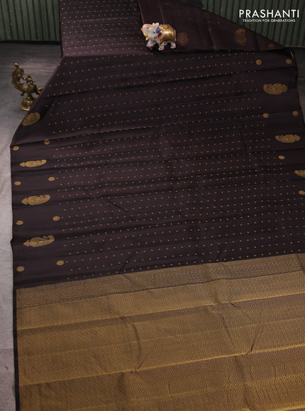 Pure kanchipuram silk saree coffee brown with allover zari woven buttas in borderless style