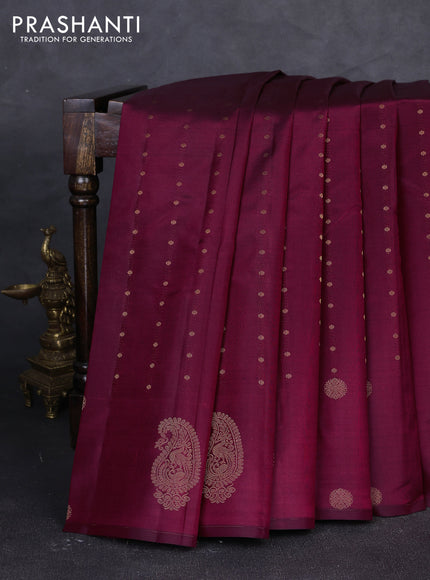 Pure kanchipuram silk saree maroon with allover zari woven buttas in borderless style