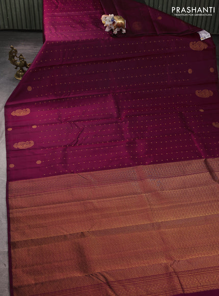 Pure kanchipuram silk saree maroon with allover zari woven buttas in borderless style