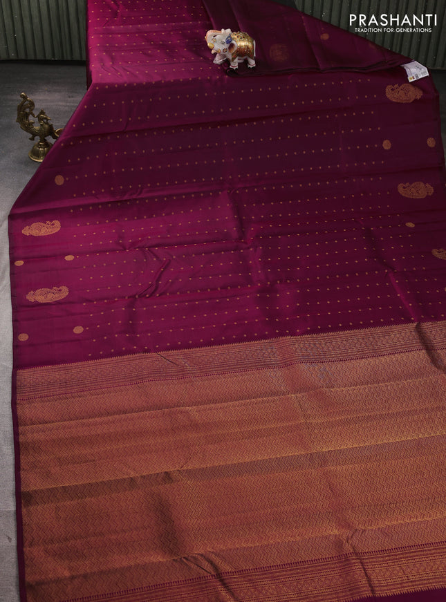 Pure kanchipuram silk saree maroon with allover zari woven buttas in borderless style