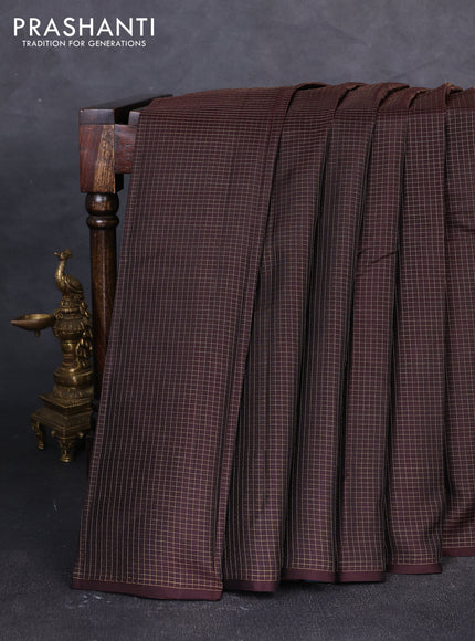 Pure kanchipuram silk saree coffee brown with allover zari checked pattern in borderless style