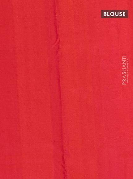 Pure kanchipuram silk saree orange with allover zari checked pattern in borderless style