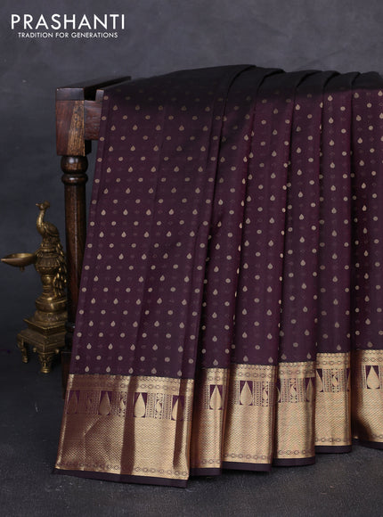 Pure kanchipuram silk saree coffee brown and mauve pink with allover zari woven buttas and zari woven border