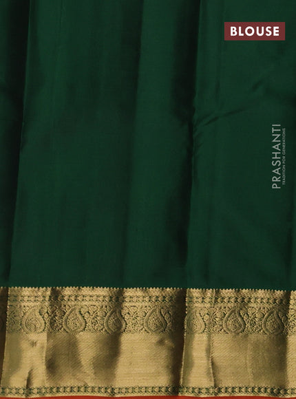 Pure kanchipuram silk saree green and rust shade with allover zari woven buttas and zari woven korvai border