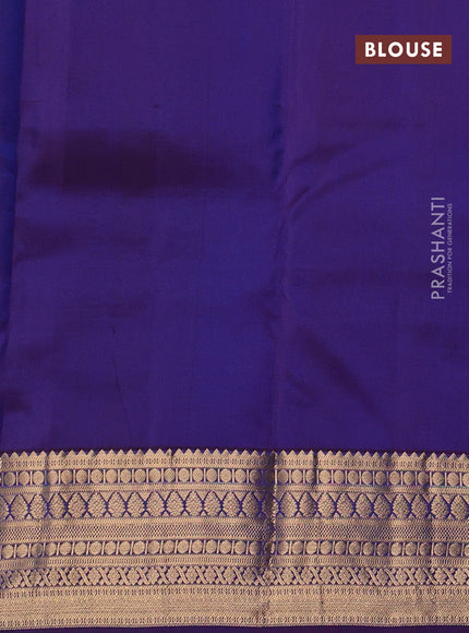 Pure kanchipuram silk saree blue and violet with allover zari woven buttas and zari woven korvai border