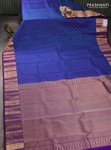 Pure kanchipuram silk saree blue and purple with allover zari woven buttas and zari woven korvai border