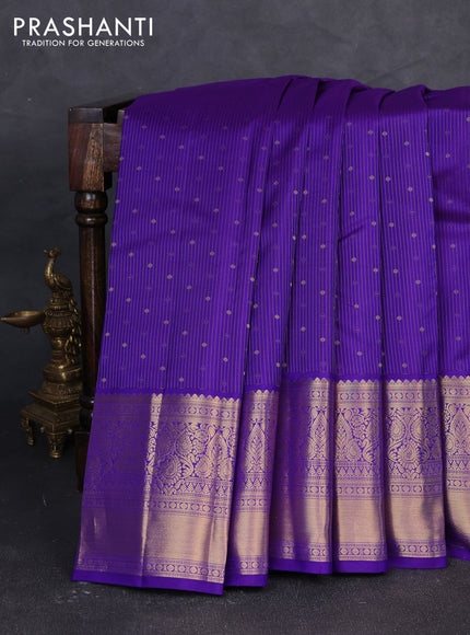 Pure kanchipuram silk saree violet with allover zari weaves & buttas and long zari woven border