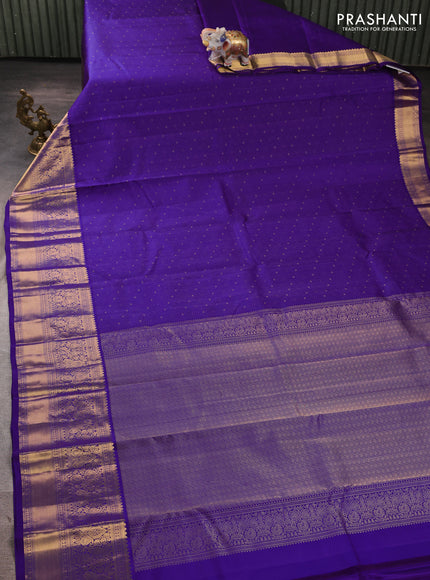 Pure kanchipuram silk saree violet with allover zari weaves & buttas and long zari woven border
