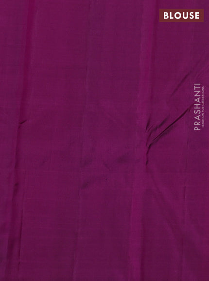 Pure kanchipuram silk saree magenta pink with plain body and long silver & zari woven border